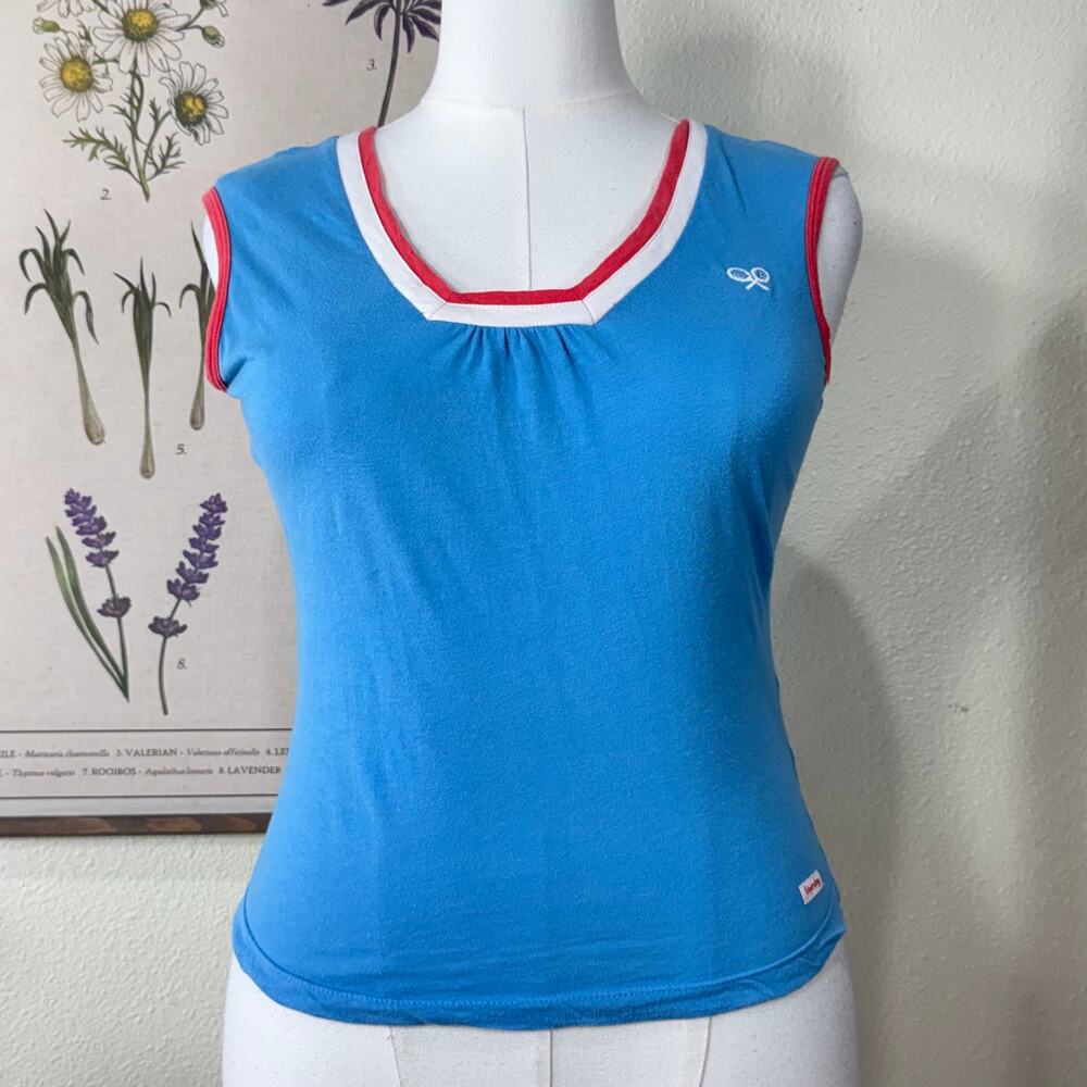 Vintage 90s Y2k Blue Embroidered Tennis Tank Top Sporty Bratz Preppy Prep S